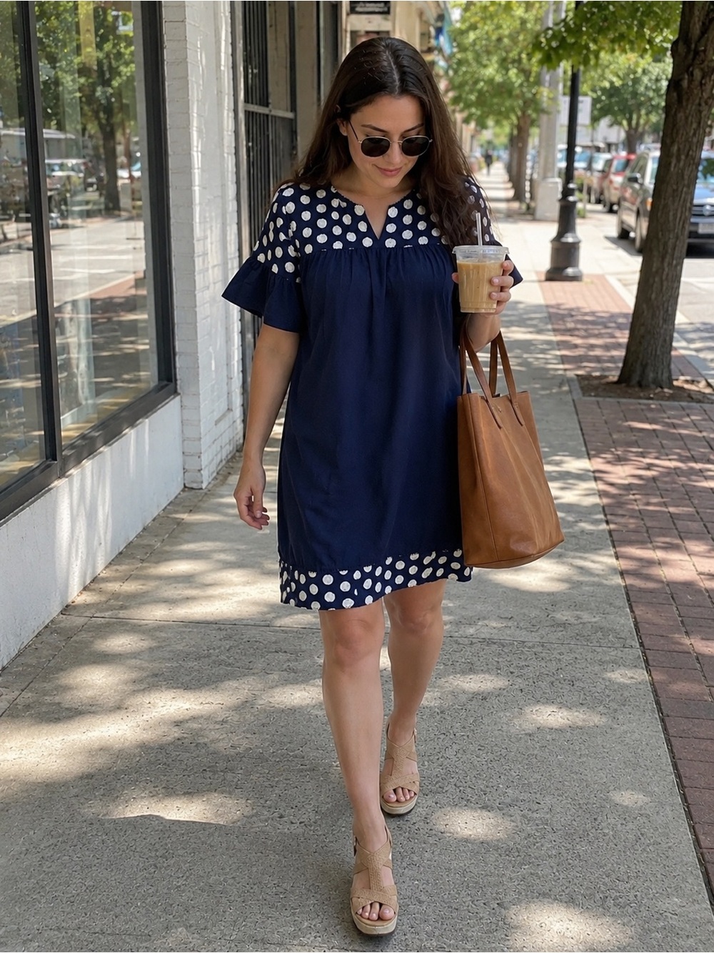 J. Crew Navy Blue Dress with Polka Dots
